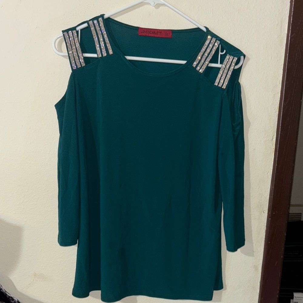 Lush Teal Cold Shoulder Top